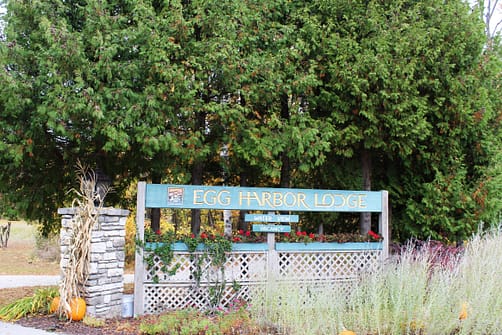 The entrance to the lodge is right along the main road through the west side of Door County.
